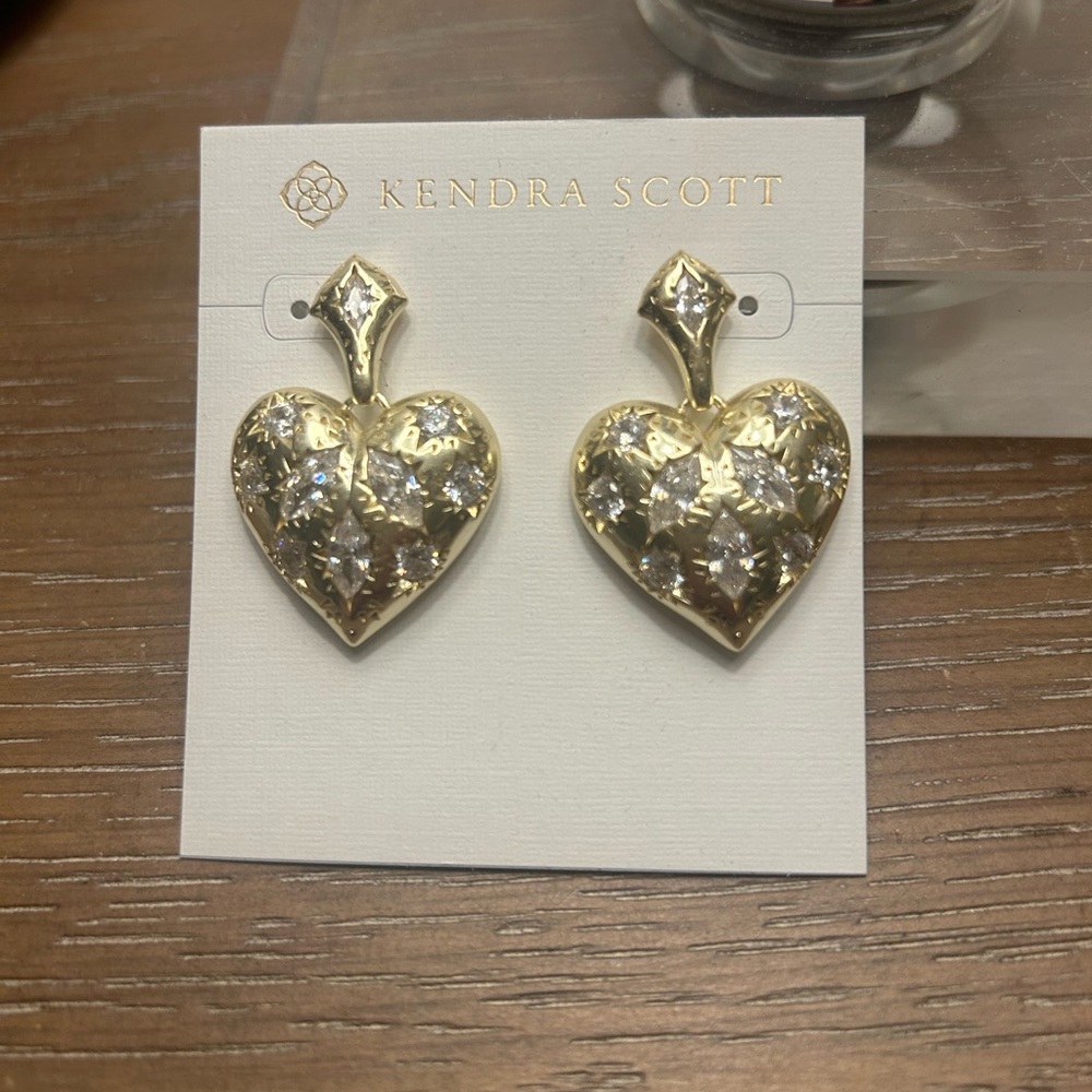 Kendra Scott Gold Heart Earrings with Crystal Accents